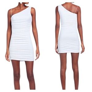 Alice + Olivia NWT White One Shoulder Ruched Bodycon Mini Dress Size 2